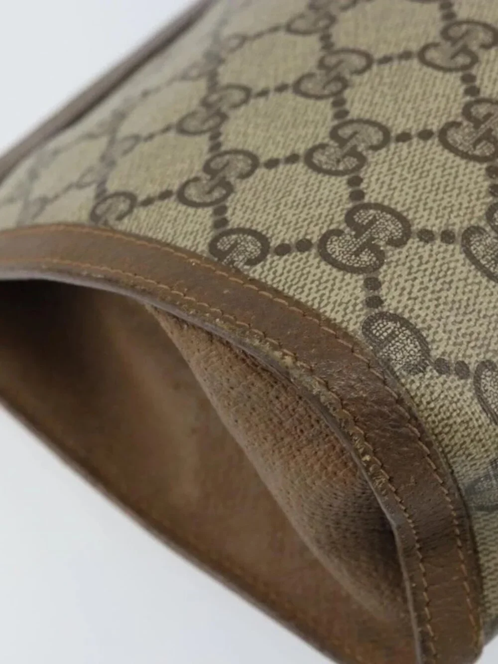 GUCCI GG Supreme Web Sherry Line Clutch Bag PVC Beige Gold 89 01 033 Auth 173882